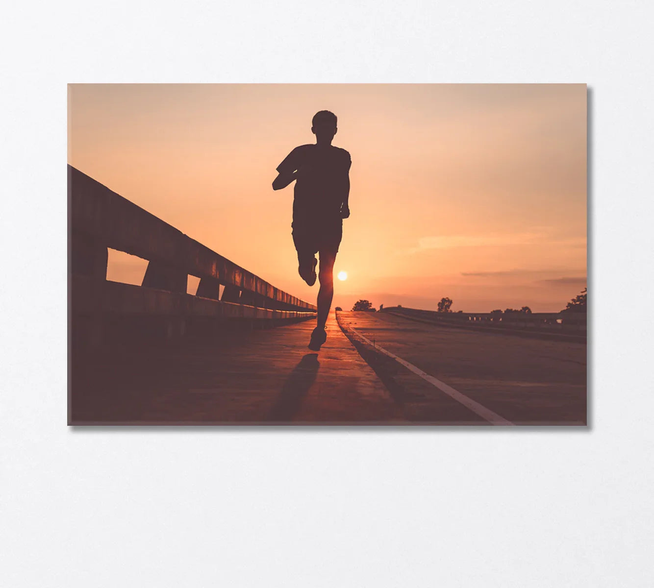 Running athlete silhouette at sunrise — canvas wall art